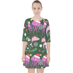 Colorful Funny Christmas Pattern Quarter Sleeve Pocket Dress