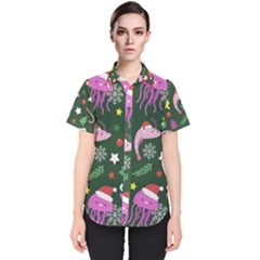 Colorful Funny Christmas Pattern Women s Short Sleeve Shirt