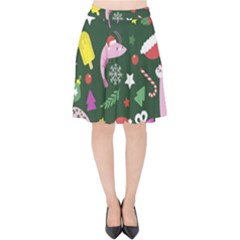 Colorful Funny Christmas Pattern Velvet High Waist Skirt