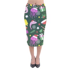 Colorful Funny Christmas Pattern Velvet Midi Pencil Skirt