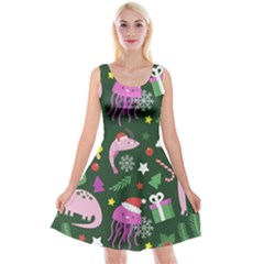 Colorful Funny Christmas Pattern Reversible Velvet Sleeveless Dress