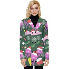 Colorful Funny Christmas Pattern Button Up Hooded Coat 