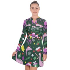 Colorful Funny Christmas Pattern Long Sleeve Panel Dress