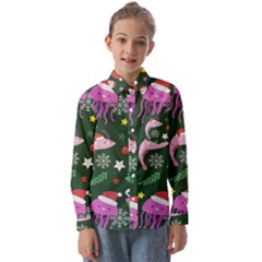 Colorful Funny Christmas Pattern Kids  Long Sleeve Shirt