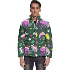 Colorful Funny Christmas Pattern Men s Puffer Bubble Jacket Coat