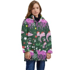 Colorful Funny Christmas Pattern Kid s Hooded Longline Puffer Jacket