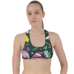 Colorful Funny Christmas Pattern Criss Cross Racerback Sports Bra