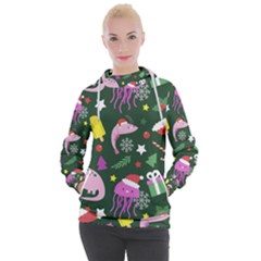 Colorful Funny Christmas Pattern Women s Hooded Pullover