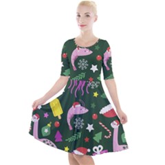 Colorful Funny Christmas Pattern Quarter Sleeve A-Line Dress