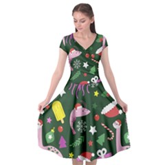 Colorful Funny Christmas Pattern Cap Sleeve Wrap Front Dress