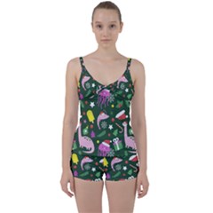 Colorful Funny Christmas Pattern Tie Front Two Piece Tankini