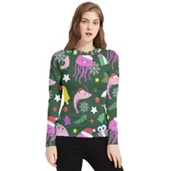 Colorful Funny Christmas Pattern Women s Long Sleeve Rash Guard