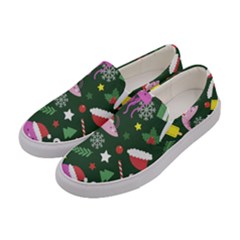 Colorful Funny Christmas Pattern Women s Canvas Slip Ons