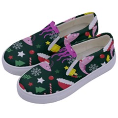 Colorful Funny Christmas Pattern Kids  Canvas Slip Ons