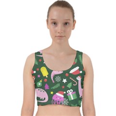 Colorful Funny Christmas Pattern Velvet Racer Back Crop Top