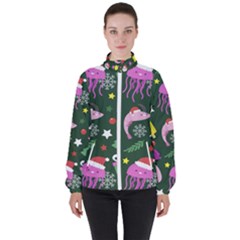 Colorful Funny Christmas Pattern Women s High Neck Windbreaker