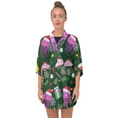 Colorful Funny Christmas Pattern Half Sleeve Chiffon Kimono