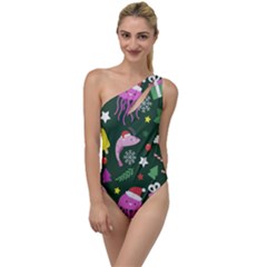 Colorful Funny Christmas Pattern To One Side Swimsuit