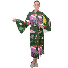 Colorful Funny Christmas Pattern Maxi Velvet Kimono