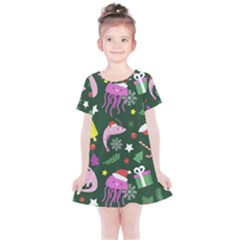 Colorful Funny Christmas Pattern Kids  Simple Cotton Dress