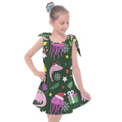 Colorful Funny Christmas Pattern Kids  Tie Up Tunic Dress