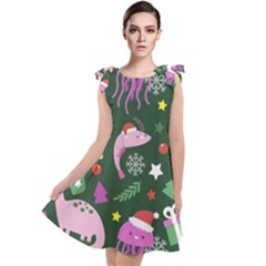 Colorful Funny Christmas Pattern Tie Up Tunic Dress