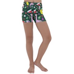 Colorful Funny Christmas Pattern Kids  Lightweight Velour Yoga Shorts by Semog4