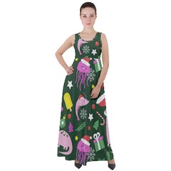 Colorful Funny Christmas Pattern Empire Waist Velour Maxi Dress