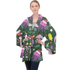 Colorful Funny Christmas Pattern Long Sleeve Velvet Kimono 