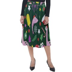 Colorful Funny Christmas Pattern Classic Velour Midi Skirt 