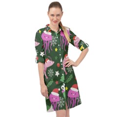 Colorful Funny Christmas Pattern Long Sleeve Mini Shirt Dress