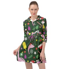 Colorful Funny Christmas Pattern Mini Skater Shirt Dress