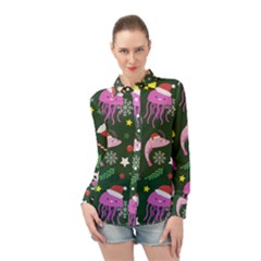 Colorful Funny Christmas Pattern Long Sleeve Chiffon Shirt