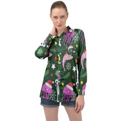 Colorful Funny Christmas Pattern Long Sleeve Satin Shirt