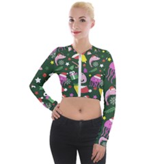 Colorful Funny Christmas Pattern Long Sleeve Cropped Velvet Jacket