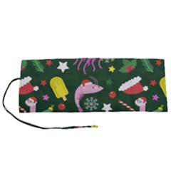 Colorful Funny Christmas Pattern Roll Up Canvas Pencil Holder (S)