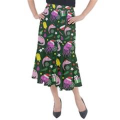 Colorful Funny Christmas Pattern Midi Mermaid Skirt