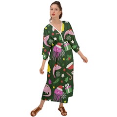 Colorful Funny Christmas Pattern Grecian Style  Maxi Dress