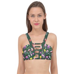 Colorful Funny Christmas Pattern Cage Up Bikini Top