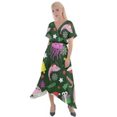 Colorful Funny Christmas Pattern Cross Front Sharkbite Hem Maxi Dress