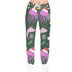 Colorful Funny Christmas Pattern Women Velvet Drawstring Pants