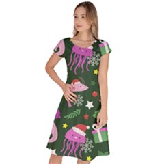 Colorful Funny Christmas Pattern Classic Short Sleeve Dress