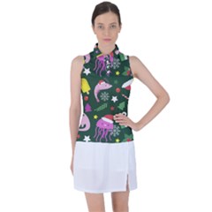 Colorful Funny Christmas Pattern Women s Sleeveless Polo Tee