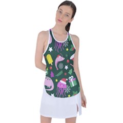 Colorful Funny Christmas Pattern Racer Back Mesh Tank Top