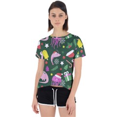 Colorful Funny Christmas Pattern Open Back Sport Tee