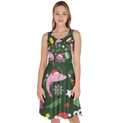 Colorful Funny Christmas Pattern Knee Length Skater Dress With Pockets