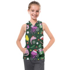 Colorful Funny Christmas Pattern Kids  Sleeveless Hoodie