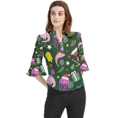 Colorful Funny Christmas Pattern Loose Horn Sleeve Chiffon Blouse