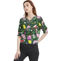 Colorful Funny Christmas Pattern Quarter Sleeve Blouse