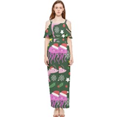 Colorful Funny Christmas Pattern Draped Sleeveless Chiffon Jumpsuit